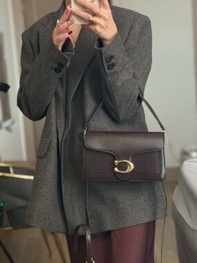 Women's Dark Brown faux Leather Shoulder Bag with Gold Hardware